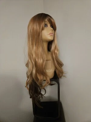 SUPER LONG LAYERED MIXED BROWN AUBURN BLONDE BANGS WAVY WIG  - Image 1 of 4