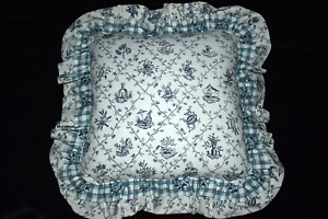 Vintage Asian Pastoral Toile Ruffled Throw Pillow Made in France