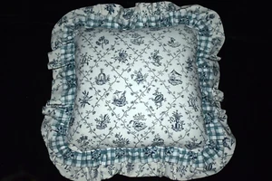 Vintage Asian Pastoral Toile Ruffled Throw Pillow Made in France - Picture 1 of 13