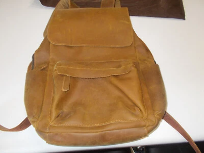 Genuine Leather Backpack Shoulder Straps 2 Zippered Compartments Brass Tacks - Image 1 of 4