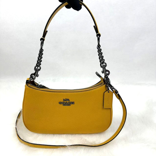 Borsa a tracolla tracolla Coach Teri in pelle giallo curcuma CV934 nuova con etichette