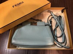 FENDI micro peekaboo Shoulder bag Pouch turquoise blue leather - Picture 1 of 5