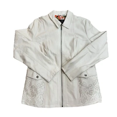 Chaqueta Dennis Basso Blanca Imitación Cuero Mujer M Recorte Ojales Cremallera Occidental Foto 1 de 4