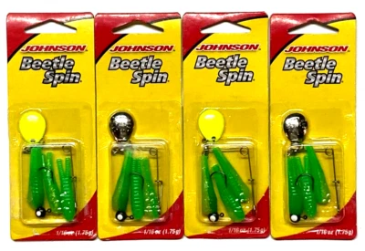 Johnson Beetle Spin 1/16 унции 2 УПАКОВКИ Green Glttr Chart 2 УПАКОВКИ Green Glttr Chrome - Изображение 1 из 4