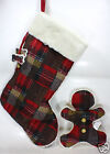 BIG HEAVY MADRAS PLAID DOG CHRISTMAS STOCKING WITH TUFFUT WOOLY MAN SQUEAKER TOY