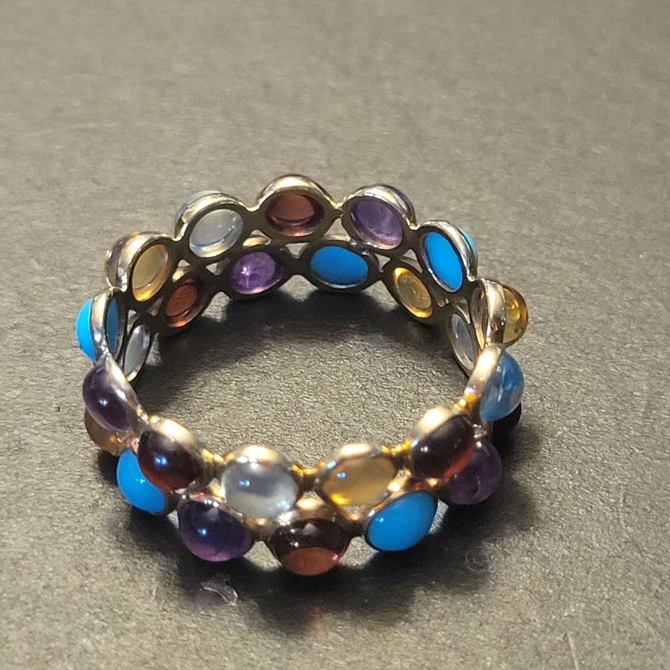 14KYellow Gold Cabochon Multi-Gemstone Eternity Band Size 10.75 Stunning Ring - Image 1 of 4
