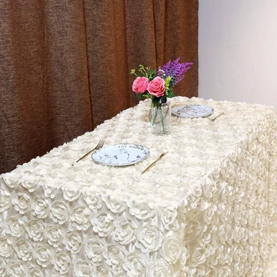 Fanqisi Ivory Rosette Tablecloth Wedding Decoration 50x80Inch Satin Tableclot... - Image 1 of 4