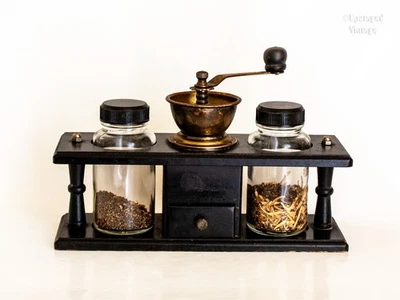 Manual Spice Grinder Coffee Mill French Vintage in Stand with Storage Jars - Image 1 of 4