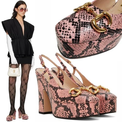 ZAPATOS GUCCI CUERO ESTAMPADO PITÓN con plataforma HORSEBIT HONDA $1100 39 9 EE. UU. Foto 1 de 4