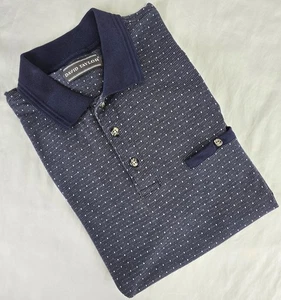 Vintage David Taylor Golf Poloshirt Herren XL marineblau weiß Punkte gebändert Hüfttasche Papa - Bild 1 von 7