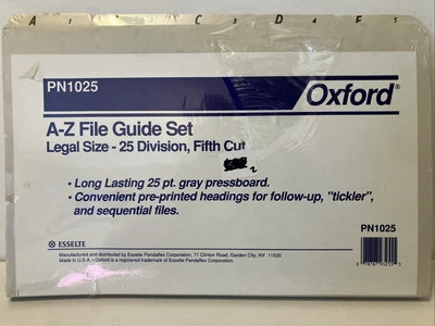 Oxford A-Z Alphabetic Top Tab Legal File Guides PN1025 25 Divisions Fifth Cut - Image 1 of 2