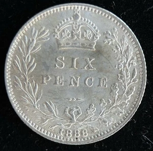Moneta da sei pence in argento 1888 Gran Bretagna Regina Vittoria #4 - Foto 1 di 7