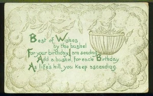 1911 BEST OF WISHES BY THE BUSHEL Basket of Wings Birthday Vintage Postcard - Picture 1 of 1