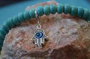 Pulsera curativa con cuentas de piedra preciosa turquesa de plata Hamsa Hamsa Mala - Imagen 1 de 4