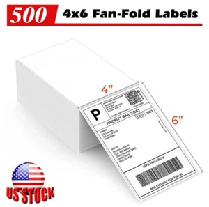 500 4x6 Fanfold Direct Thermal Shipping Labels Blank for Zebra and Rollo Printer - Picture 1 of 8
