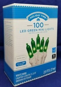 Holiday Time 100 LED Green Mini Lights White Wire Indoor Outdoor Christmas NEW 