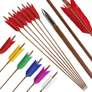 32" Bamboo Arrows Natural Feathers Traditional Recurve Bow Longbow Hunting - Picture 1 of 30