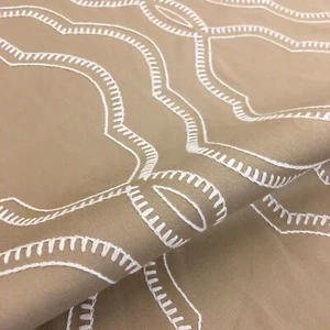 1013. STEMBRIDGE BEIGE LINEN EMBROIDERED JACQUARD CURTAIN BLIND FABRIC. - Picture 1 of 6