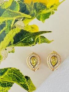 Christian Dior Vintage 1980 Topaz Crystals Tear Water Drop Peacock Eye, Earrings - Picture 1 of 12