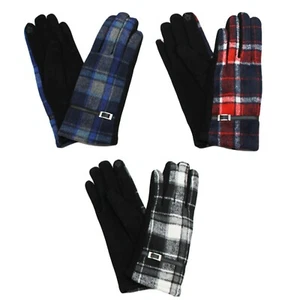 Women's Plaid Gloves Touchscreen Gloves Belt Buckle Winter Fall Fleece Lining - Picture 1 of 14