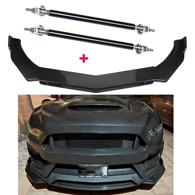 For Dodge Ram 1500 Carbon Fiber Front Bumper Lip Splitter Spoiler+Strut Rods - Image 1 of 4