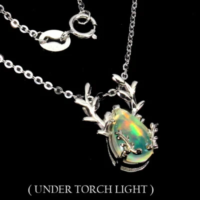 925 Пробы ожерелье груши огня опал блеск 10 x 7 мм драгоценных камней ювелирных изделий 18 дюймов - Изображение 1 из 4