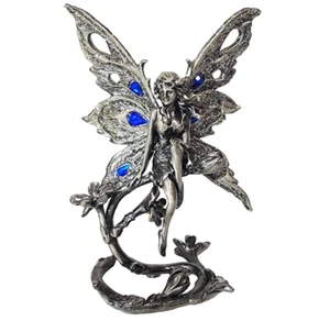 Figura de hada alada de peltre estatuilla estatua fantasía mariposa azul estrás de colección - Imagen 1 de 8