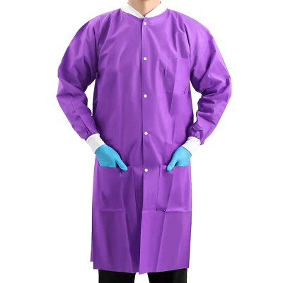 10 peças vestido de laboratório descartável odontológico médico 3 bolsos comprimento do joelho azul roxo - Imagem 1 de 4