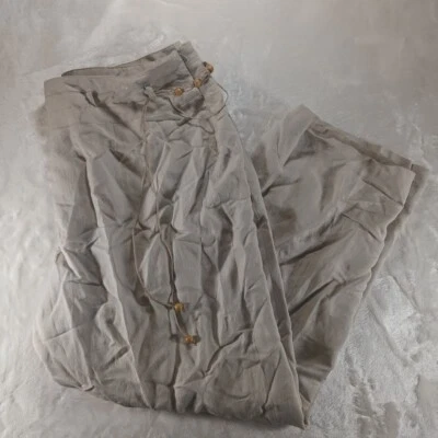 泛裤女式22W亚麻米色休闲裤带串珠腰带侧拉链 — 第 1/4 张图片