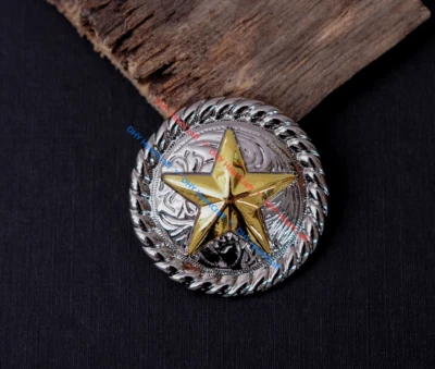 5X 1-1/4" Bling Silver Western Gold Texas Star Leathercraft Belt Saddles Conchos - Image 1 of 4
