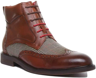 JUSTINREESS ENGLAND Mens Lace Up Leather Brogue Boots In Brown Size UK 6 - 12