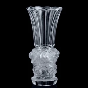 Glamorous Art Deco 1930' Satin Clear Glass Vase ' Roses ' H.Hoffmann by Lalique - Picture 1 of 2