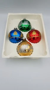 Lote de 4 adornos navideños de vidrio vintage de vacaciones con caja EE. UU. oro plata brillo - Imagen 1 de 2