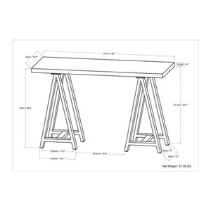 Sawhorse SOLID WOOD Modern 50"Wide WALNUT WOOD and Metal Console Sofa Table - Picture 1 of 7