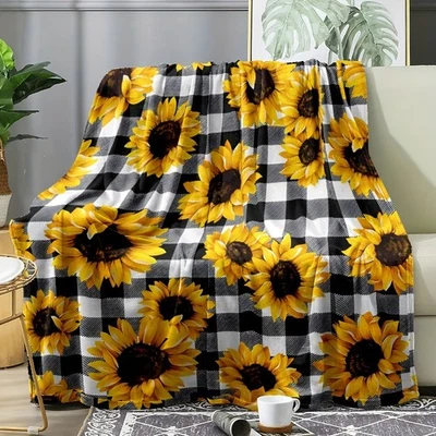 1pc Heavyweight Flannel Blanket - Thick All-Season Soft Throw with Black White Foto 1 de 4