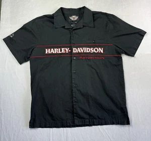 Harley Davidson Short Sleeve Button Up Shirt Embroidered Mechanic Mens Large - Picture 1 of 6