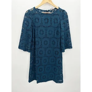Chico's Dress Women 1 Medium Blue Solid Crochet Camille Enchanted Teal Disco - Picture 1 of 9