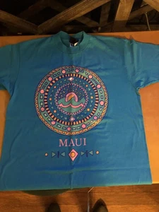 Camiseta rara MAUI and SONS Logo Turquesa Hombres L Grande Puntada Única - Imagen 1 de 8