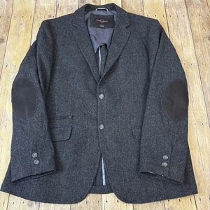 Blazer negro marrón 1826 espiga sin estructura tweed parches en el codo para hombre XL - Imagen 1 de 12