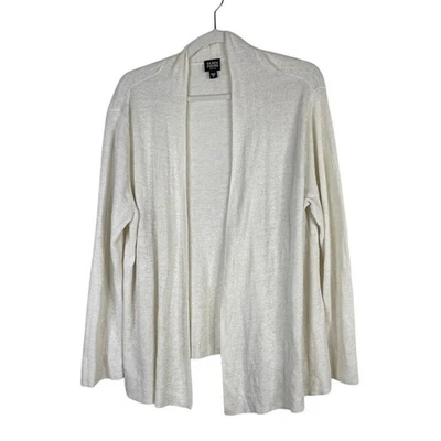 Cárdigan Suéter Minimalista Blanco Eileen Fisher 100% Lino Frente Abierto Talla 1X Foto 1 de 4