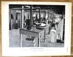 Soldering Room at Sardine Cannery Eastport Maine 1887 Antique Fishing Print - Picture 1 of 12