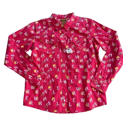 Wrangler Girl's XXL Long Sleeve Western Cactus Print Snap Shirt Red - Изображение 1 из 4