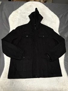 Guess Mens Black Hooded Wool Blend Zip Jacket Pockets Size XXL  - Picture 1 of 9