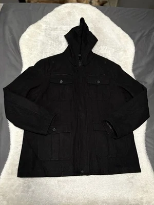 Guess Mens Black Hooded Wool Blend Zip Jacket Pockets Size XXL  - Image 1 of 4