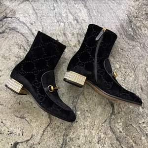 Mujeres Gucci GG Monograma Horsebit Terciopelo Cristal Embellecido Botas-Negro EU 35.5 - Imagen 1 de 15