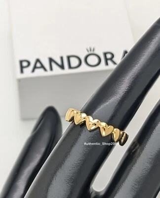 全新 100% 正品潘多拉 14k 镀金 Be Love Row of Hearts 戒指 163427C00 — 第 1/4 张图片