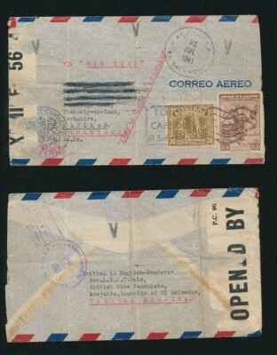 WW2 CENSURADO EL SALVADOR 1941 VICECONSULADO BRITÁNICO CORREO AÉREO a YORKS + V HS Foto 1 de 3