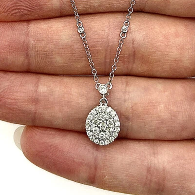 Ожерелье овальное белое золото 14 карат с натуральным бриллиантом общим весом 64 карата сплошные звенья регулировка 16–18 дюймов - Изображение 1 из 4