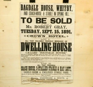1891 Whitby BAGDALE HOUSE & SPRING HILL Coach House Auction Poster 30x20" - Picture 1 of 4
