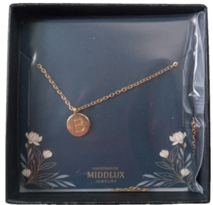 Gold Colored M & L Middlux Est. 1983 16" Letter Initial B Necklace New Open Box  - Picture 1 of 10